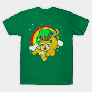 St Patricks Day Irish Leprechaun Cat Beer Funny Humor T-Shirt